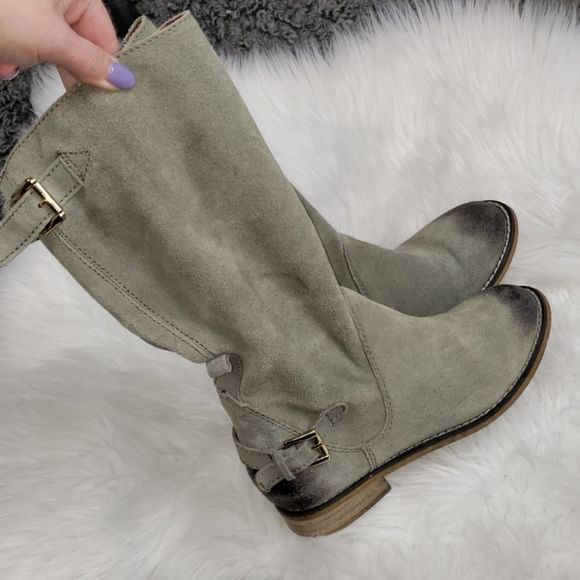 Kelsi Dagger Shoes - {Kelsi Dagger} Suede Boots Taupe distressed